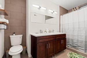 een badkamer met toilet, wastafel en douche bij Luxury 3BR Rooftop Apartment Walk to MET and Metro in Philadelphia