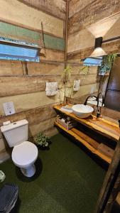 een badkamer met toilet en wastafel bij Recanto - Chalé Boa Vista in Jaraguá do Sul +58 foto's