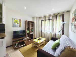 a living room with a couch and a tv at Loft BAINIS Peregrinos & Uso Turístico in A Guarda