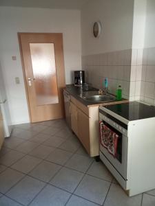a kitchen with a sink and a stove top oven at FEWO Caro in Nordhausen