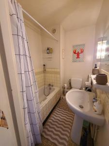 a bathroom with a sink and a tub and a toilet at Studio 22 - Mulhouse Centre in Mulhouse