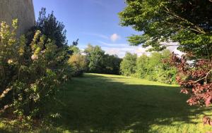 a large grassy field with trees on the side at Gîte à la ferme I An Ti Ar Sav Heol in Sarzeau
