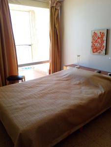 a bedroom with a large bed with a large window at HAVANNA APART frente al mar in Mar del Plata