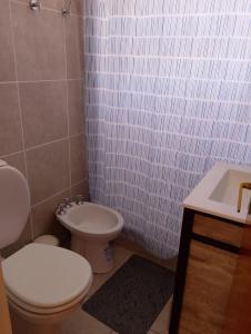 a bathroom with a white toilet and a sink at HAVANNA APART frente al mar in Mar del Plata