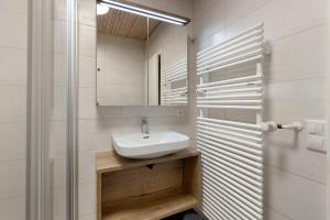 a bathroom with a sink and a mirror at FeWo Holzäpfel Dunningen in Dunningen +8 photos