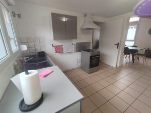a kitchen with a sink and a counter top at Appartement 3 Chambres Bollezeele in Bollezeele +11 photos