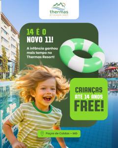 a flyer for a swimming pool with a little girl at Thermas All Inclusive Resort Poços de Caldas By Nacional Inn in Poços de Caldas