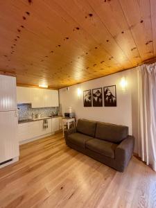 a living room with a couch and a kitchen at Pragma Apartments - Appartamento Arcade in Predazzo +4 photos