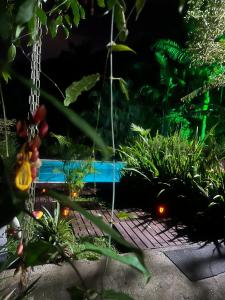 a swing in a garden at night with plants at Pool amid the green in Gaspar