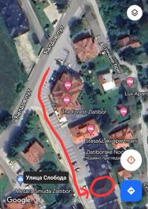 兹拉蒂博尔Zlatiborske noći的一张街道地图，其中红色道路