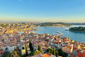 an aerial view of a town on the water at Apartments Regent 2 in Rovinj