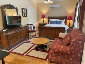 a bedroom with a bed and a couch and a television at CountryMusic B&B Studios in Camden