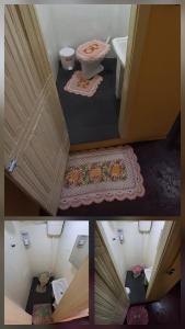 a collage of three pictures of a bathroom with a door at Aluguel temporada in Ouro Preto