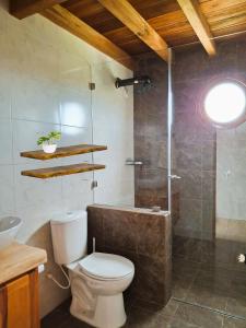 a bathroom with a toilet and a shower and a sink at Chalet Villa Serena in Villa de Leyva