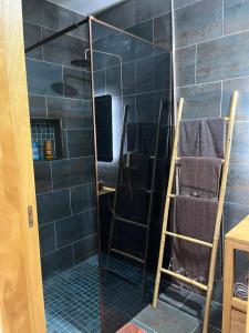 eine Dusche mit Glastür im Badezimmer in der Unterkunft Maison neuve, agréable avec vue mer et montagne in Saint-Pierre + 10 Fotos