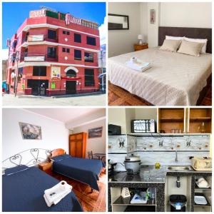a collage of four pictures of a hotel at Hotel Cordillera Blanca in Caraz