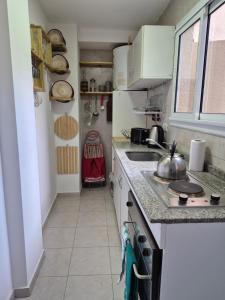 una cucina con un lavello e un piano di lavoro di Excelente departamento con 2 patios en Zona Aldrey a Mar del Plata