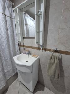 un bagno con lavandino e specchio di Excelente departamento con 2 patios en Zona Aldrey a Mar del Plata