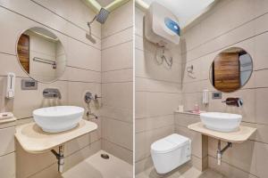 2 fotos de un baño con lavabo y aseo en Hotel Golden Prime Delhi International Airport, en Nueva Delhi