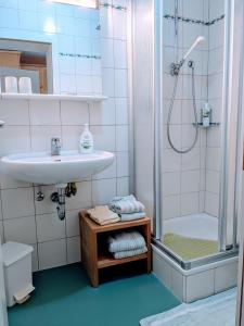 a bathroom with a sink and a shower at Molignon - Ortisei - Val Gardena in Ortisei