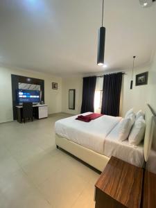 a bedroom with a large bed and a television at Chateux de atlantique Hotel in Lagos
