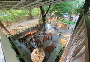 an overhead view of a patio with a table and chairs at Jungle Trails in Sigiriya