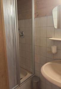 a bathroom with a shower and a sink at Appartement Sonnenspitze 5 in Ehrwald +2 photos