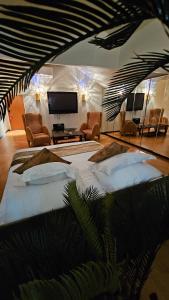 朱尼耶普林斯萨酒店的客厅设有一张大床,配有电视