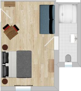 a floor plan of a kitchen with a table at Gästehaus Jekle in Neuburg an der Kammel