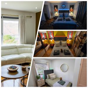 a collage of four pictures of a living room at The Mountain Lake in Fort William