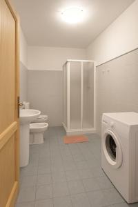 ein Badezimmer mit Waschmaschine und Toilette in der Unterkunft Appartamento Dolomiti Perarolo Tramonti sul Boite in Perarolo di Cadore