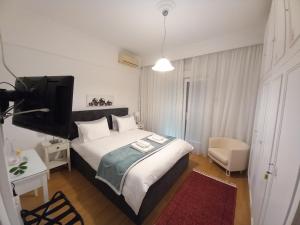 a bedroom with a bed and a television in it at Απολαύστε τη διαμονή σας στις Σέρρες in Serres