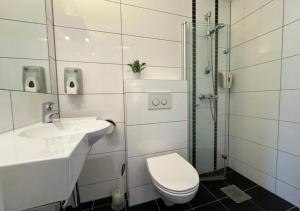 モーレイにあるJibben Hotellのトイレ、洗面台、シャワー付きのバスルーム