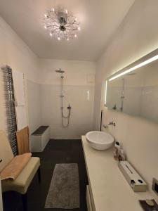 ザンクト・ファイト・アン・デア・グランにあるExklusive Penthousewohnung im Stadtzentrumのバスルーム(シンク、シャワー付)