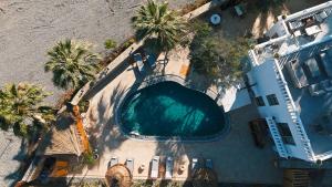 an overhead view of a swimming pool with palm trees at Villa Castelle in Marmaris