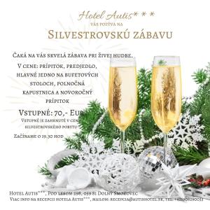 a flyer for a christmas party with two glasses of champagne at Hotel Autis in Vysoké Tatry