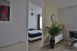 a bedroom with a bed and a mirror with a potted plant at Appartement Residence Sudersee in Holle Poarte