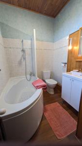 ein Badezimmer mit einer großen Badewanne und einem WC in der Unterkunft Une maison chaleureuse et accueillante au cœur de la Chartreuse in Saint-Pierre-dʼEntremont