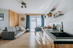 a kitchen and living room with a couch at Willa Janowa in Bukowina Tatrzańska +85 photos