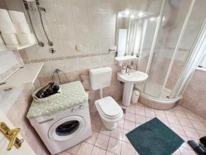 a bathroom with a shower toilet and a washing machine at Apartment Pali in Klek +14 photos