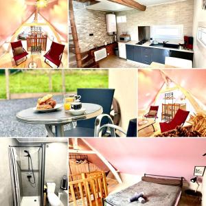 a collage of photos of a kitchen and a room at Le Chant des Oiseaux-Campagne-SPA-Parking in Abbeville