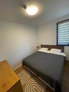 a bedroom with a large bed and a window at Boggi Apartman, Kopaonik in Kopaonik