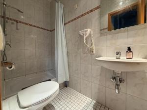 a bathroom with a toilet and a sink and a shower at M-Studio Apartments in Stuttgart Zentrum in Stuttgart