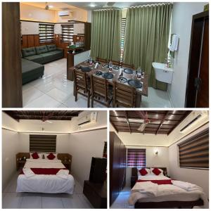 - deux photos d'une chambre et d'un salon dans l'établissement Mangrove Heritage Home, Chendamangalam, à Cochin