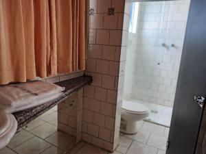 a bathroom with a toilet and a shower at motel millenium in Betim