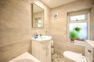 a bathroom with a sink and a toilet and a window at James Terrace by STAE Homes in Porth +37 photos