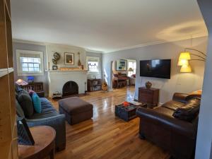 a living room with two couches and a fireplace at Hot Tub 3 Kings Close To Everything in Bloomington