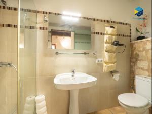 ein Badezimmer mit Waschbecken, Toilette und Dusche in der Unterkunft Finca rural S'Art 9 in Ses Salines + 14 Fotos