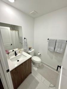 フロリダシティにあるThe serene suiteの洗面台とトイレを備えた白いバスルーム