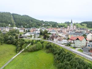 an aerial view of a small town in the mountains at Zeller Panorama in Mariazell